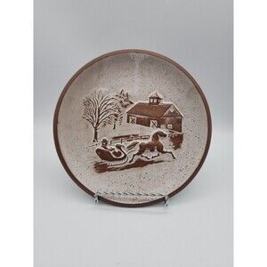 Goss Pottery Vermont Winter Scene Plate Horse Drawn Sleigh Farm County Side